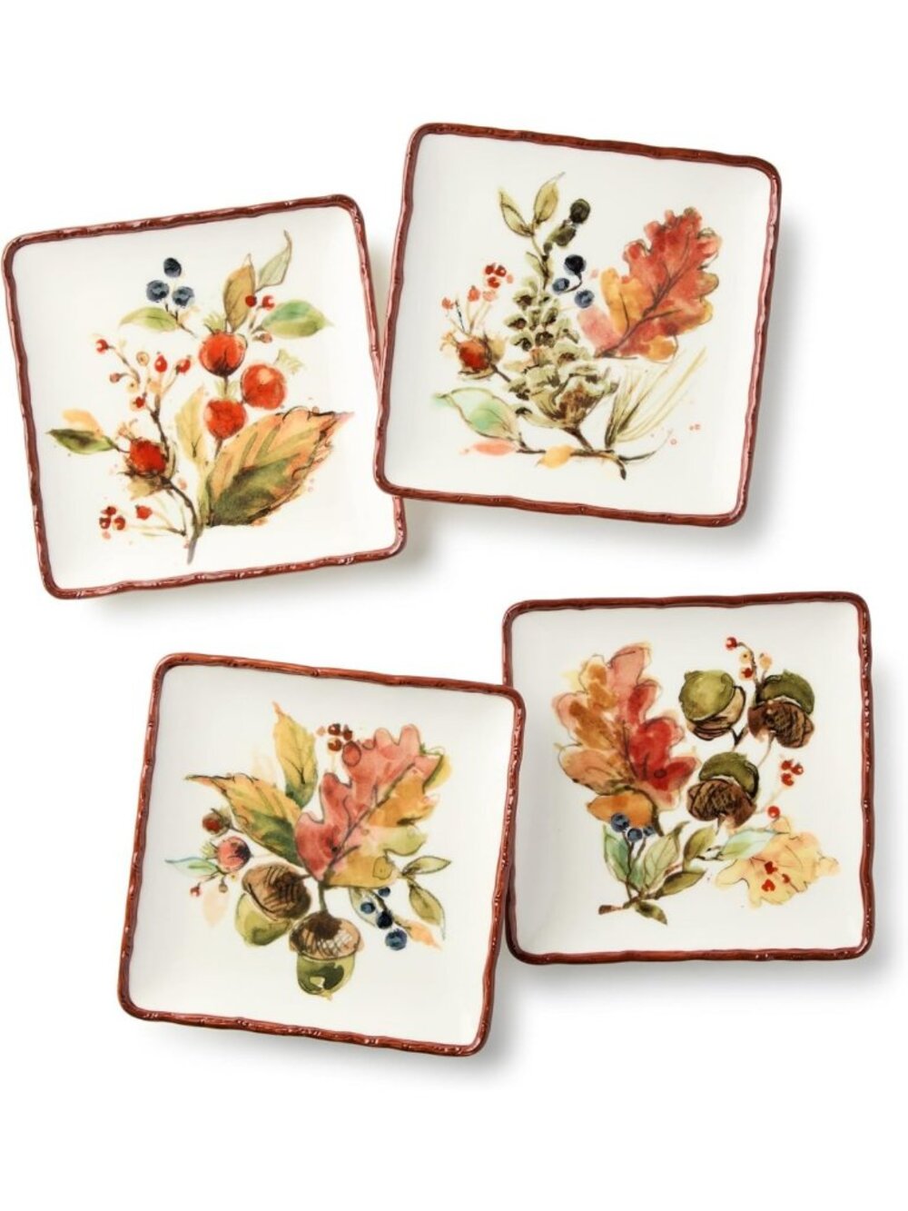 Autumn Meadows CANAPE/LUNCHEION PLATES, SET of 4 —petite 6-inch stoneware gems